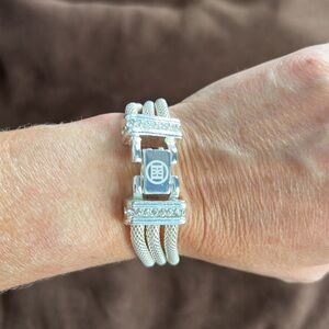 Three Mesh Rope Silver Rhinestone Bracelet